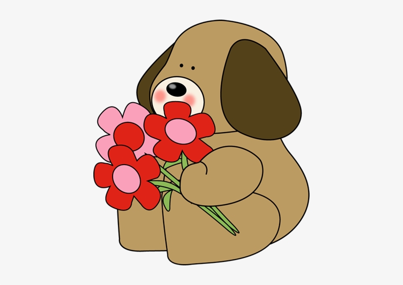 Dog Clipart Flower - Valentine's Day Flowers Clip Art, transparent png #108066