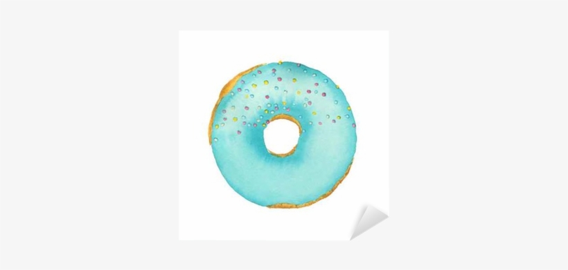 Watercolor Donut With Blue Frosting Isolated On White - Circle, transparent png #108620