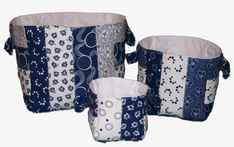 Striped Fabric Box Trio Pattern - Bonnet Navy Blue Flower On White, transparent png #1000033