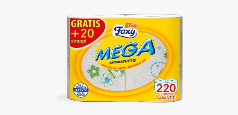 Foxy Mega Big Kitchen Rolls Last More Than Twice As - Foxy Mega Ręcznik Papierowy Mega - Długie Rolki 2 Szt., transparent png #1001010