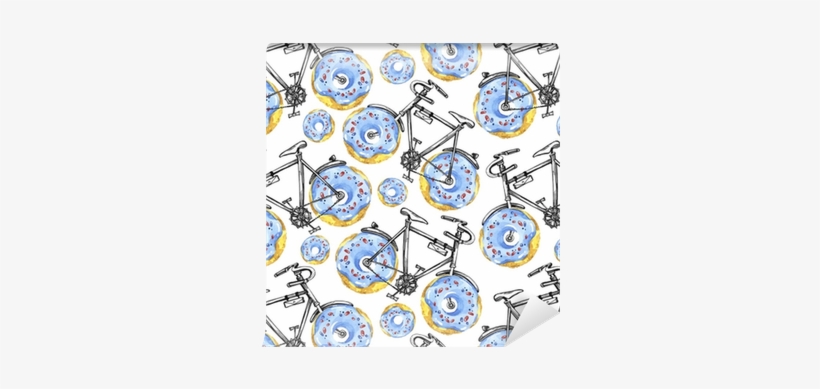 Watercolor Seamless Pattern Bicycles With Donuts Wheels - Bicycle, transparent png #1002426