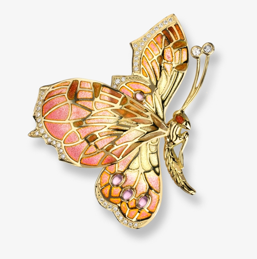 Nicole Barr Designs 18 Karat Gold Butterfly Brooch-pink - Pink And Gold Butterflies, transparent png #1005787