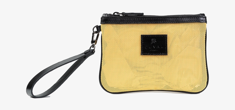 Ss Lolipop Envelop Yellow Mesh Black Leather - Wristlet, transparent png #1007459