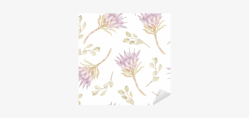 Watercolor Branches Protea And Eucalyptes Leaves Pattern - Watercolor Painting, transparent png #1009401