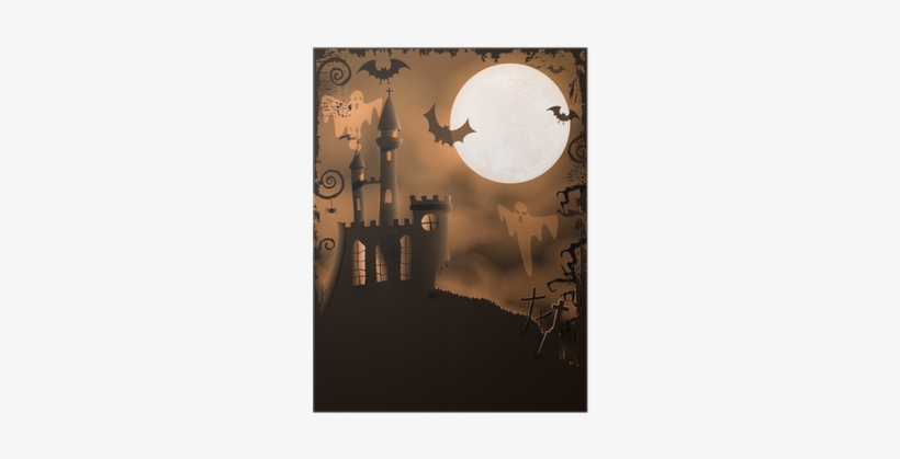 Spooky Halloween Castle, Vector Background Poster • - Dibujos Castillos Fantasmales En Caricatura, transparent png #1009745