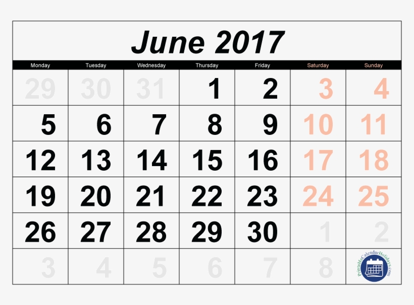 Calendar June Printable Calendar Png 2017 Transparent - April 2018 Calendar Transparent, transparent png #10057384