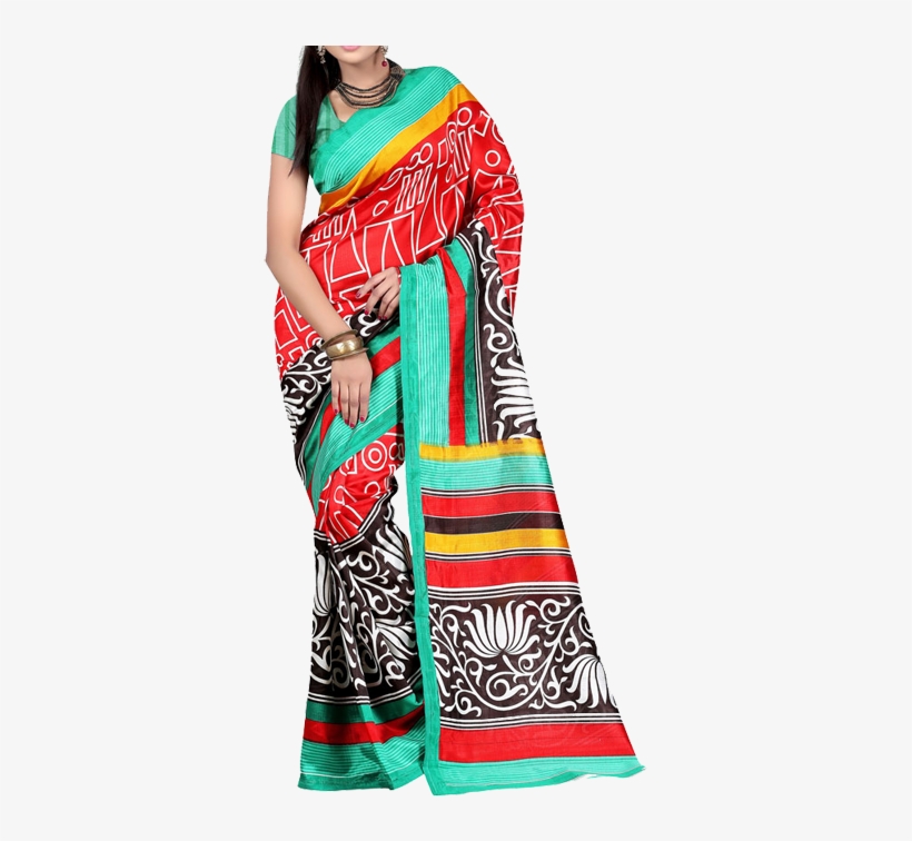 Fabfella Multi Silk Saree - Sari, transparent png #10059560