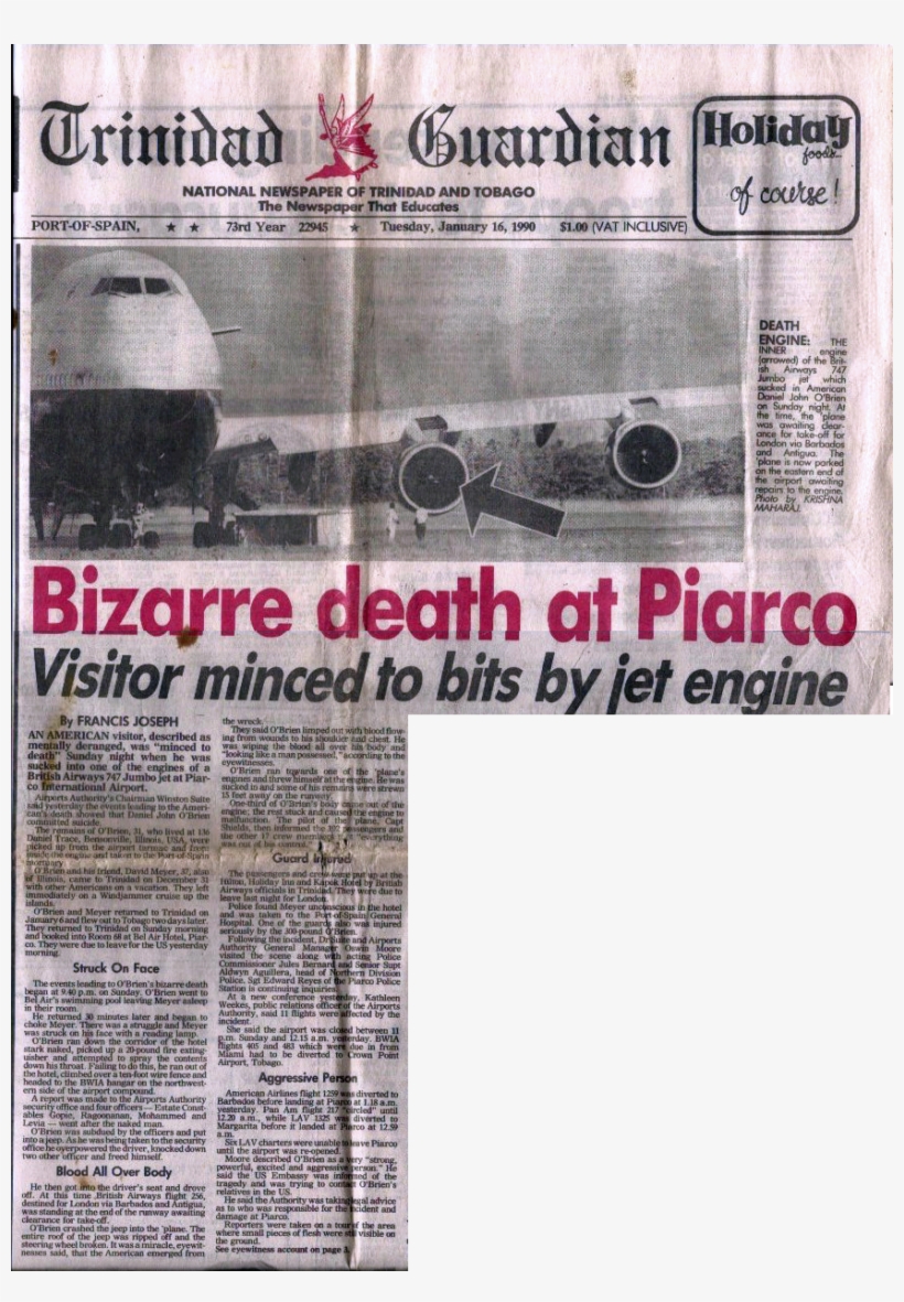 Visitor Minced To Bits By Jet Engine - Newspaper, transparent png #10059784