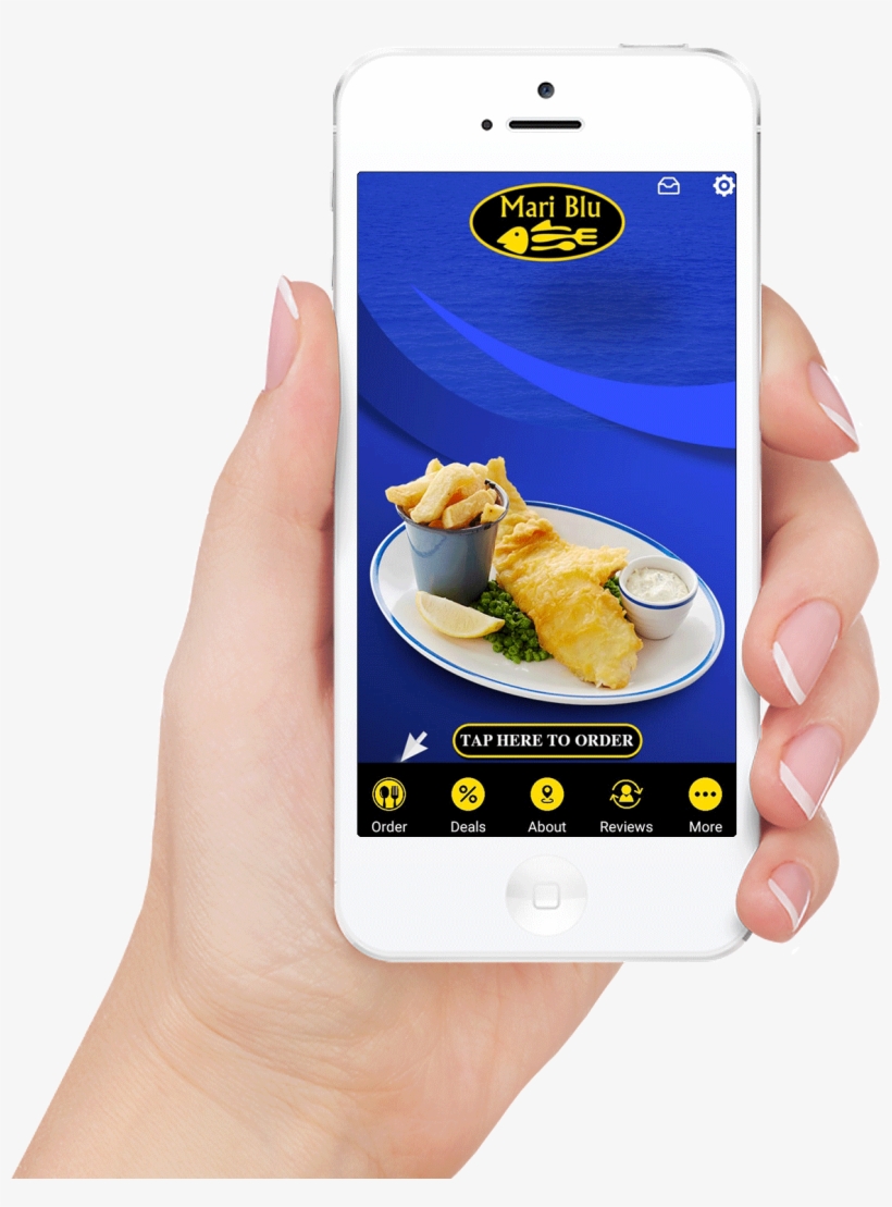 Mariblu Fish & Chips Takeaway - Hand Iphone White Png, transparent png #10062388