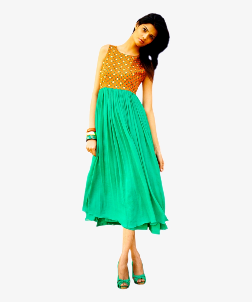 Digitally Printed Orange And Green Dress By Samor - Photo Shoot, transparent png #10063011