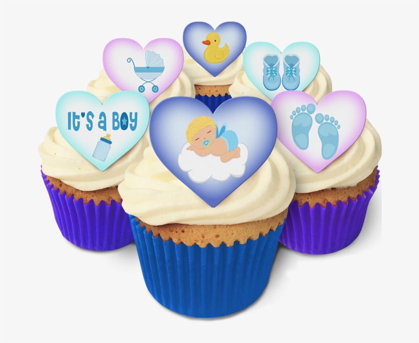 It's A Boy 24 Heart Toppers With A Choice Of 3 Baby - Shaun The Sheep Cupcake Toppers, transparent png #10068214