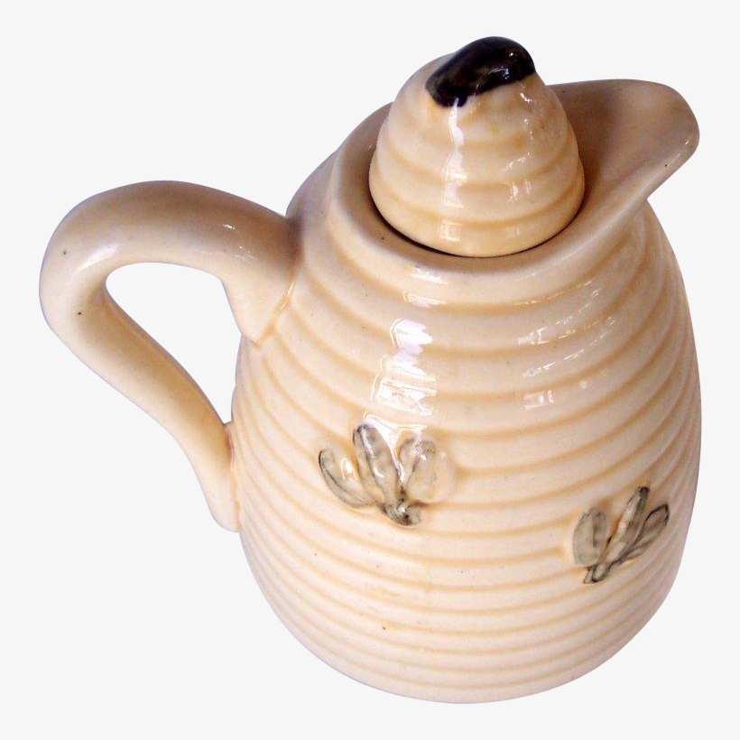 Vintage Honey Pot Beehive Pattern With Bees Glazed - Teapot, transparent png #10069012