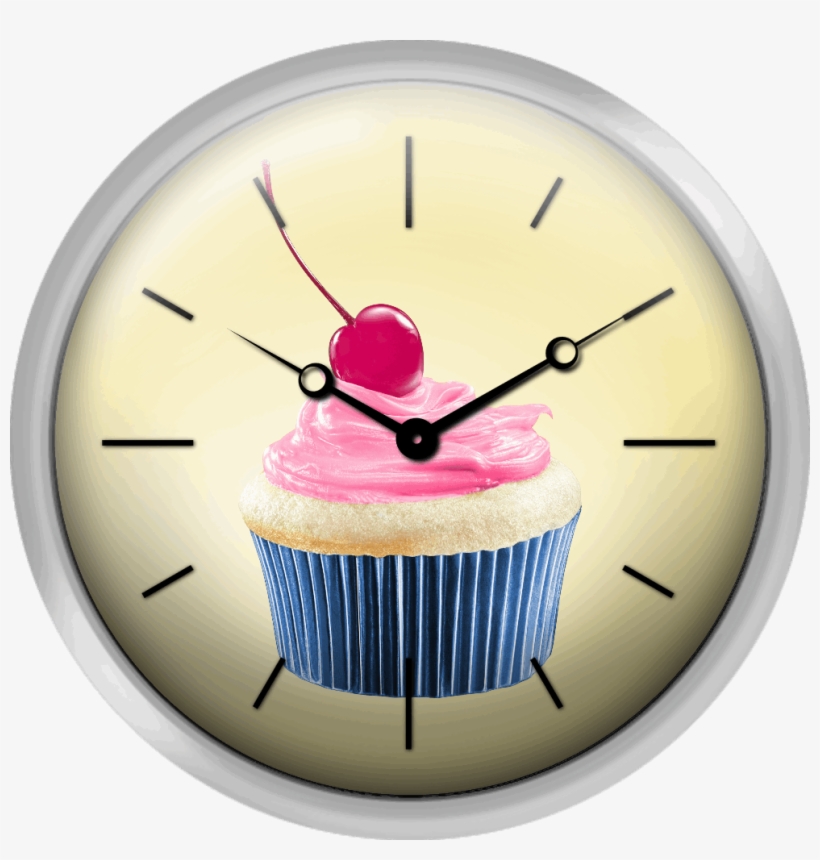Cupcake With Pink Icing And Cherry - Wall Clock, transparent png #10080985