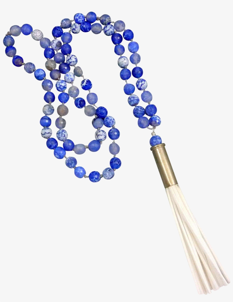 Blue And White Bullet Shell Beaded Necklace With White - Bead, transparent png #10084399