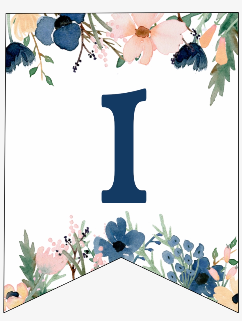 Blue & Pink Flower Banner Letter A, transparent png #10087839