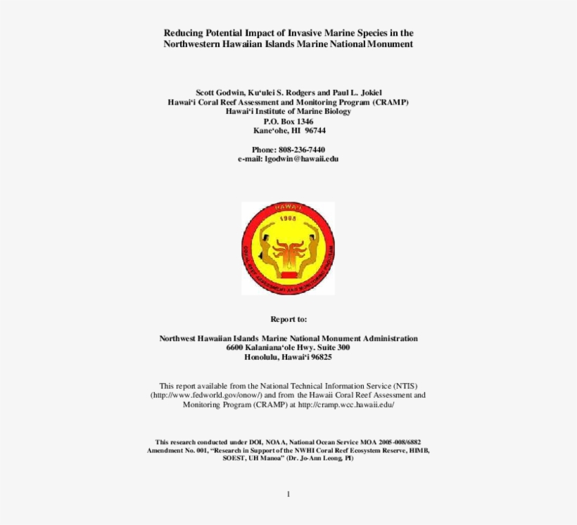 Reducing Potential Impact Of Invasive Marine Species - Document, transparent png #10090036