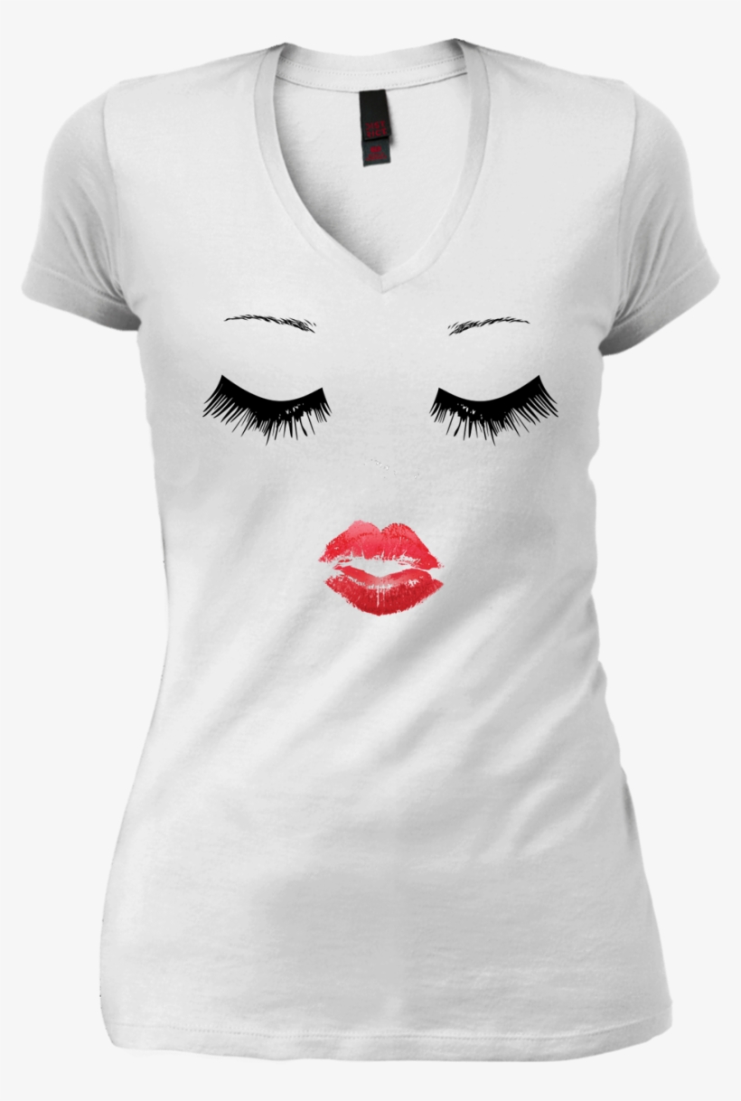 Eyelash Lip Print V-neck Tee - Wonder Woman Shirt Logo Premium Unisex, transparent png #1010947