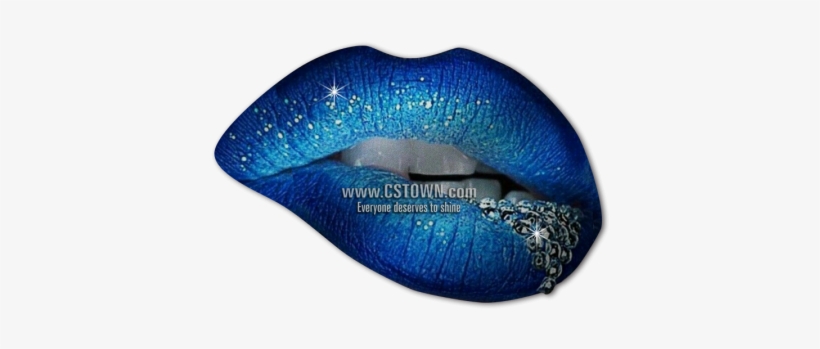 Sexy Blue Lip With Crystal Digital Printed Pattern - Cosmetics, transparent png #1011070