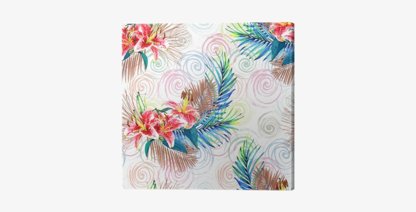 Seamless Floral Pattern With Beautiful Watercolor Palm - Watercolor Painting, transparent png #1011413