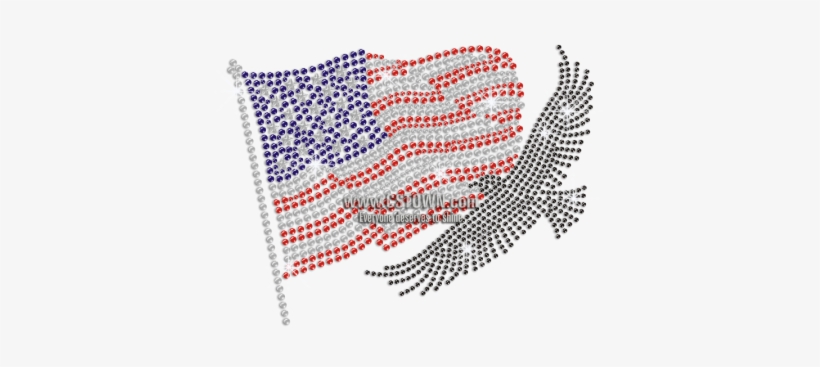 Waving American Flag & Powerful Bald Eagle Hotfix Rhinestone - Stitch, transparent png #1012448