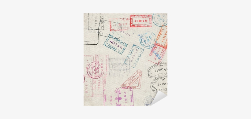 Travel Background With Different Passport Stamps Sticker - Passport Background, transparent png #1014409