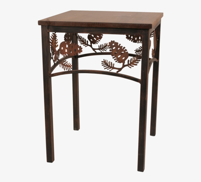 Charred Pine Cone End Table W/ Wood Top - Rustic Living Iron W/wooden Top Pine Tree End Table, transparent png #1014486