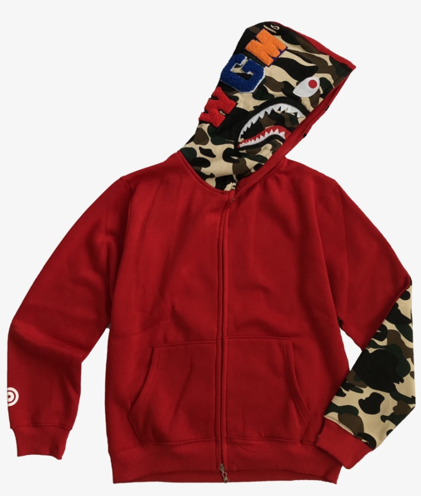 Bape Shark Hoodie Red - Hoodie, transparent png #1015744