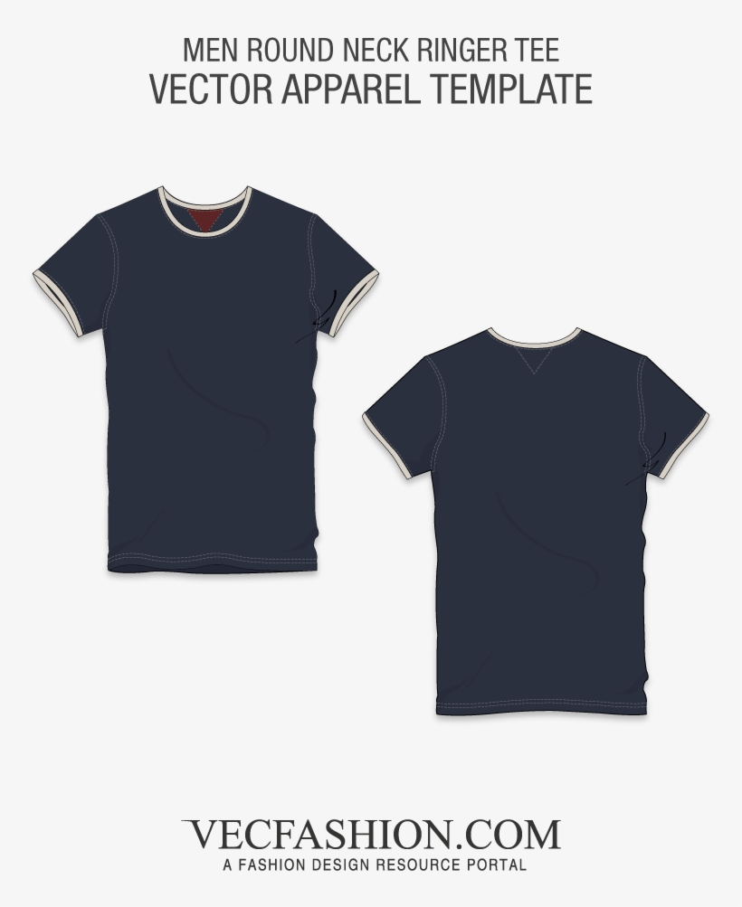 Round Neck Ringer Tee Fashion Template - Ringer Tee Polos Vector, transparent png #1017812