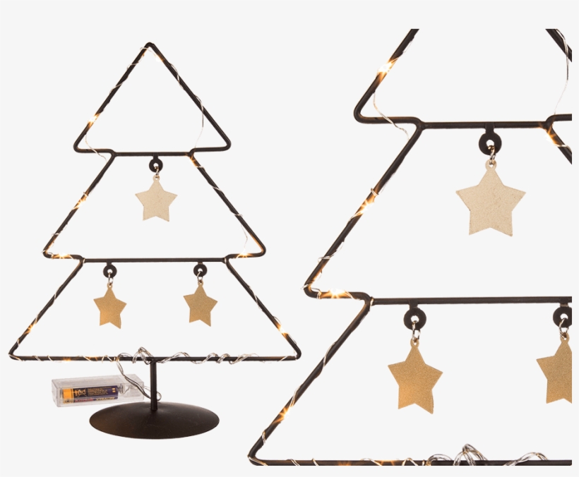 Arbol De Navidad Negro De Metal Con Estrellas Doradas - Décoration À Led Design Sapin, transparent png #1019564