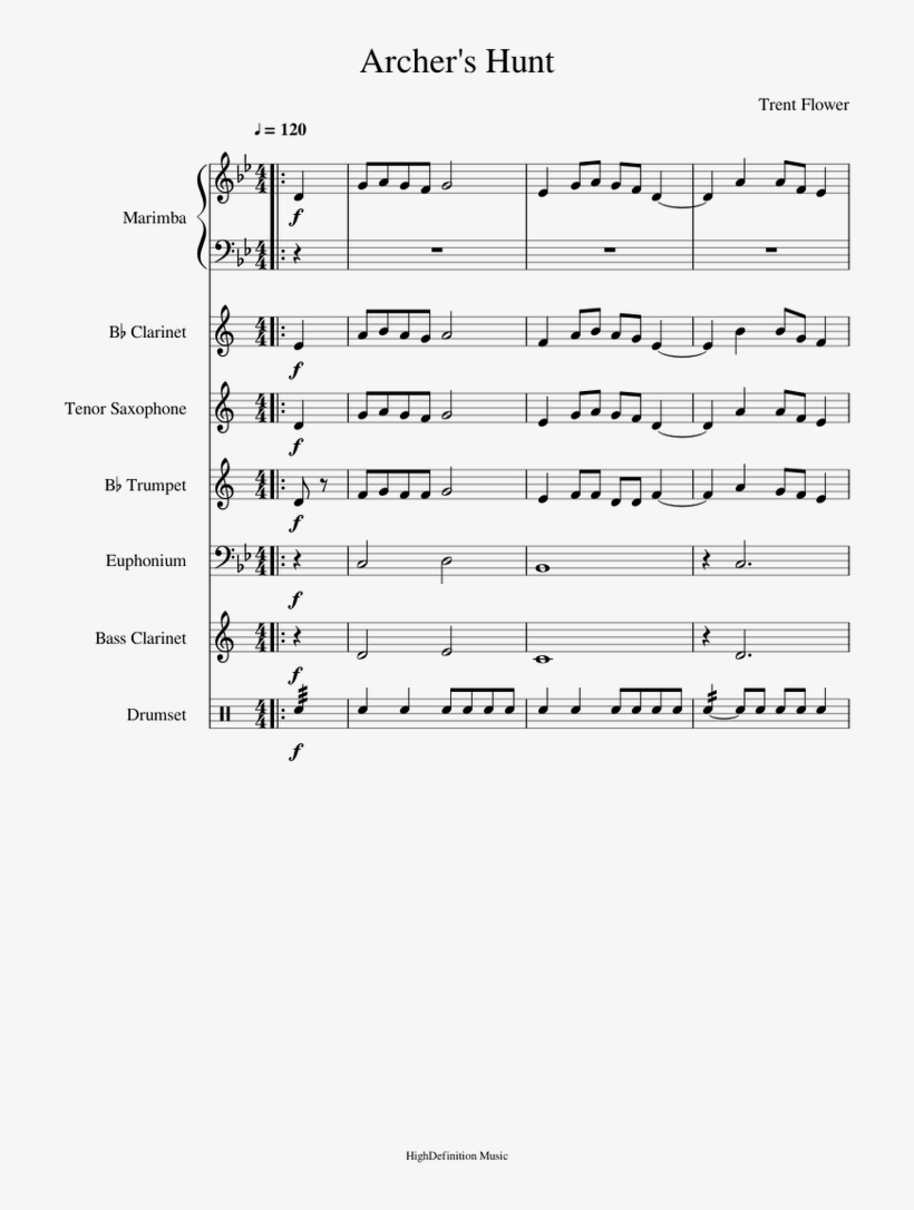 Archer's Hunt Official Sheet Music For Clarinet, Percussion, - Document, transparent png #10101340