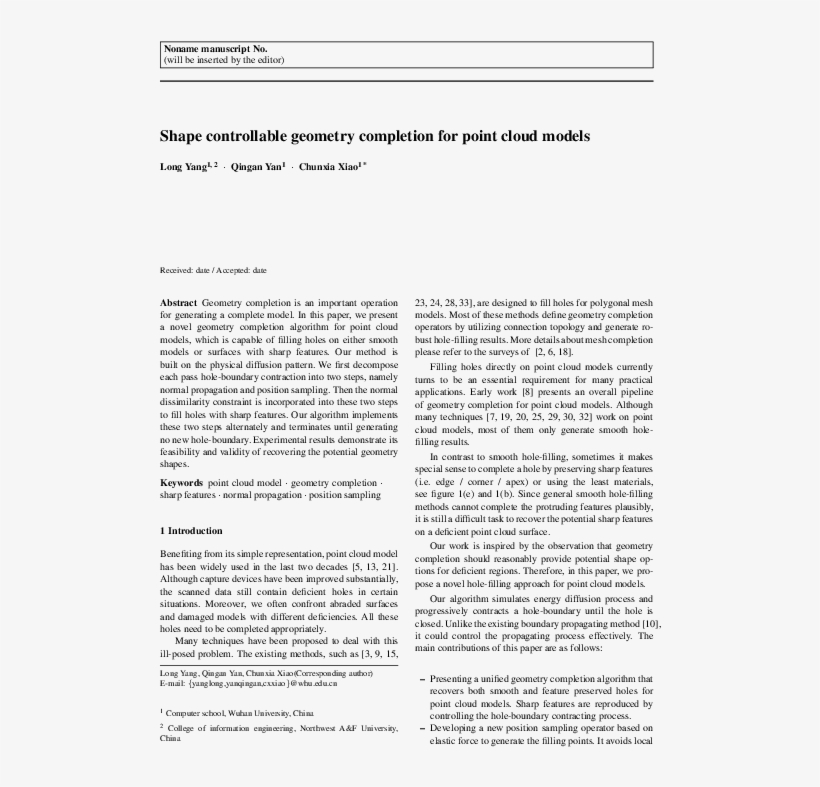 Shape Controllable Geometry Completion For Point Cloud - Document, transparent png #10109475