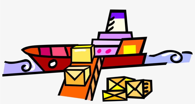 Vector Illustration Of Cargo Ship Or Freighter Ship, transparent png #10114140