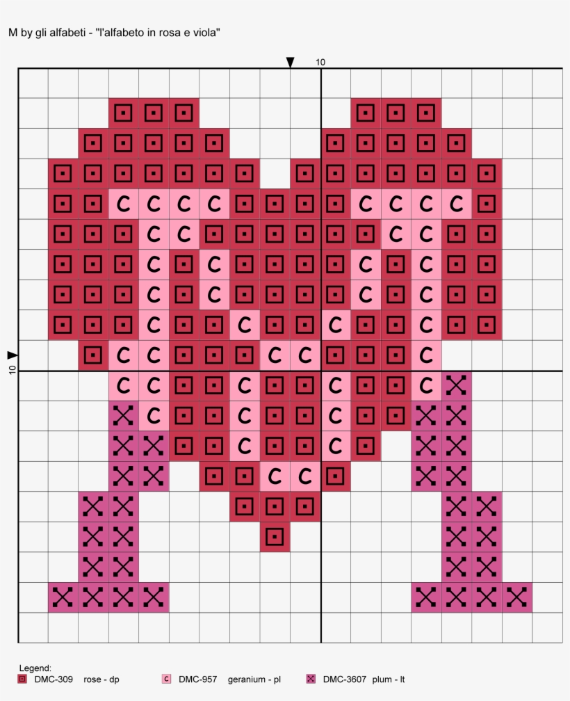 Pink And Purple Hearts Alphabet Cross Stitch Patterns - Corner To Corner Crochet Heart, transparent png #10115227