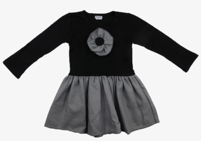 Long Sleeves Black & Gray Flower Front Solid Gray Ruffle - Ruffle Skirt Dress, transparent png #1021765