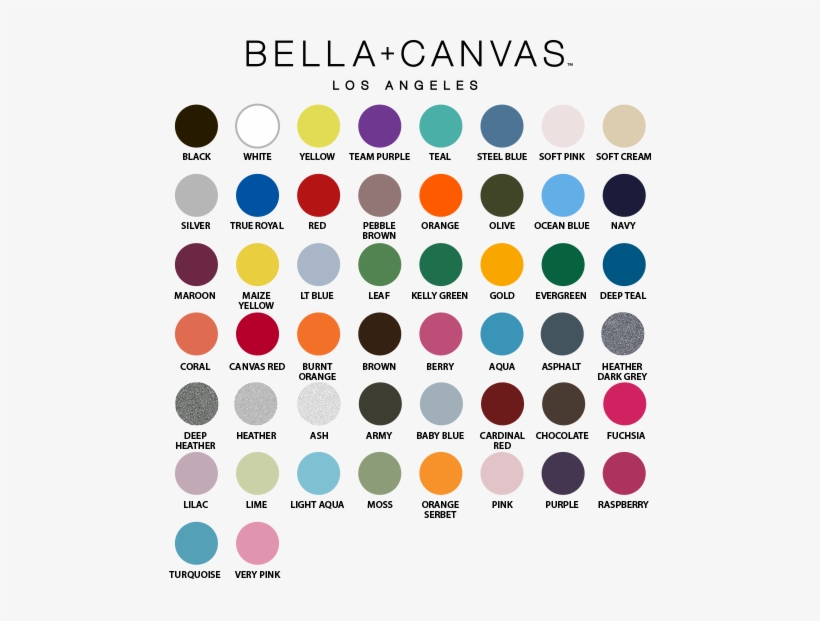 Bella Canvas Unisex T Shirt Color Chart