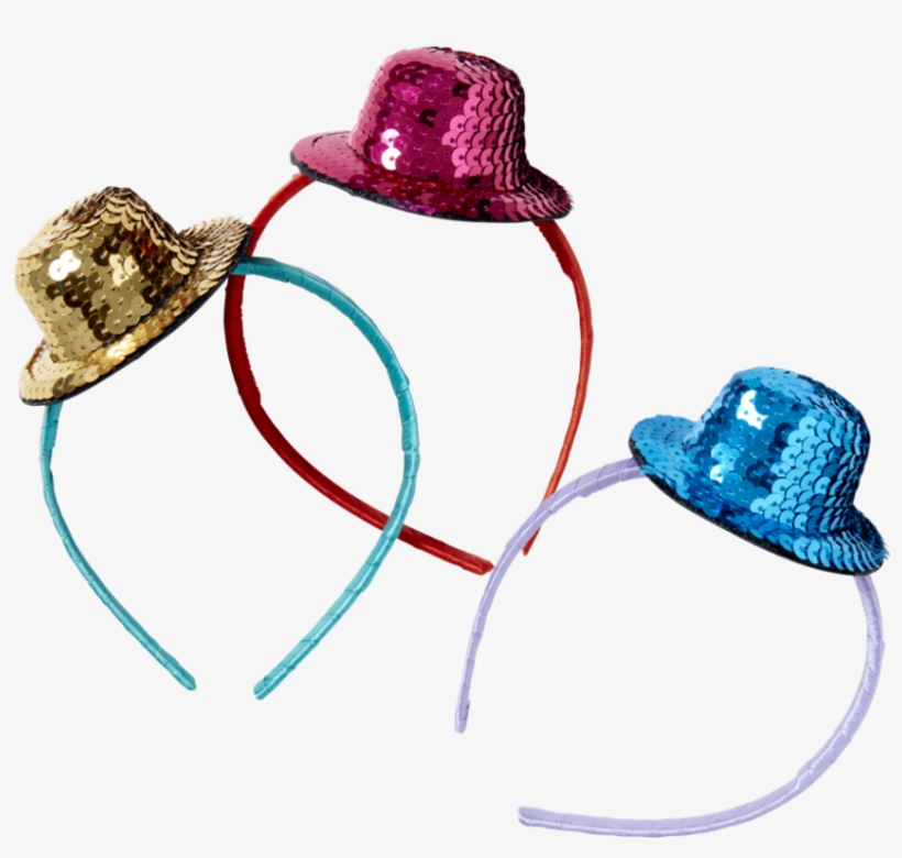 Hairband With Sequined Top Hat In Blue, Gold, Or Red - Hat, transparent png #1022525