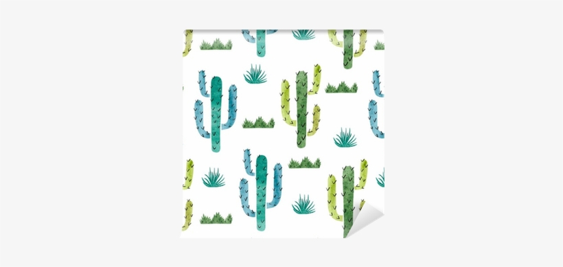 Watercolor Cactus Seamless Pattern - Japanese Noren Doorway Curtain Tapestry With Summer, transparent png #1023020