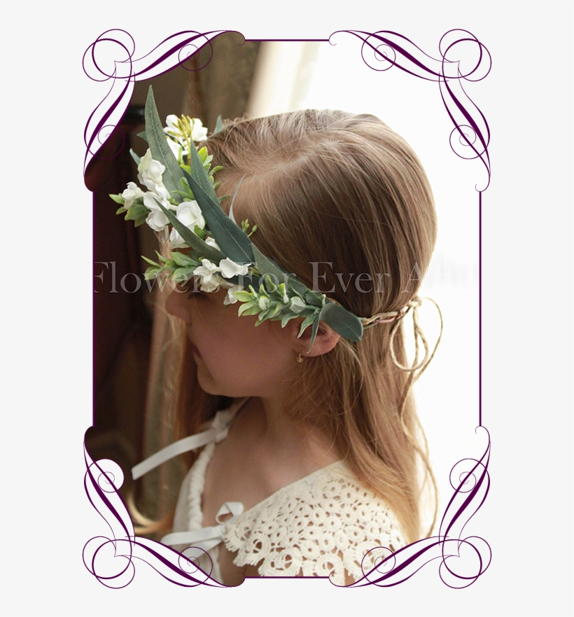 Silk Artificial White Wedding Floral Crown / Halo With - Girl, transparent png #1023207