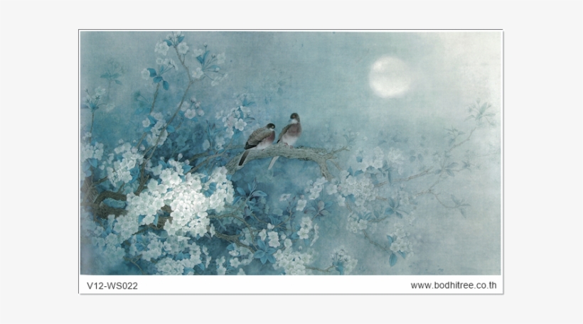 Painting Tree Wallpaper And Fabric Art In Calm Blue - Wallpaper, transparent png #1025916