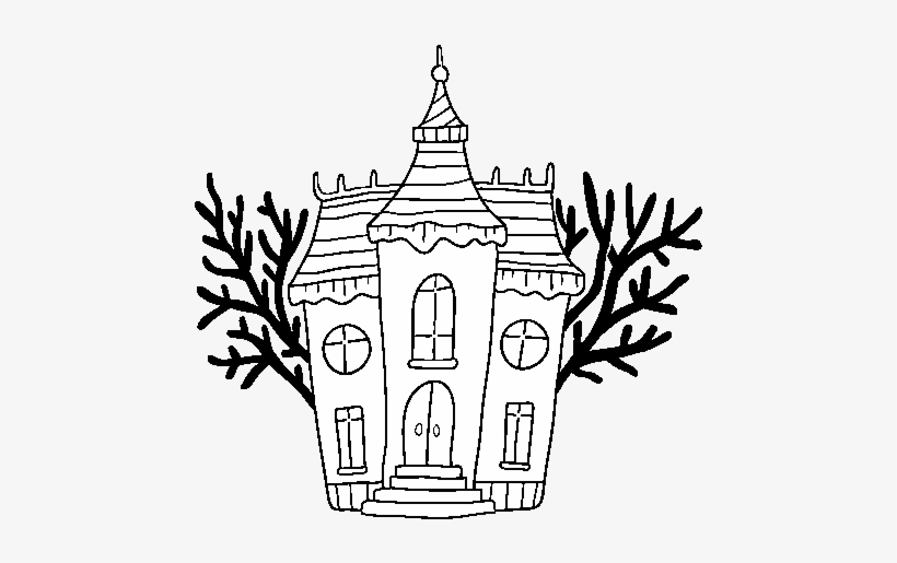 Haunted Halloween Mansion Coloring Page - Halloween Para Dibujar Casa Embrujada, transparent png #1026641