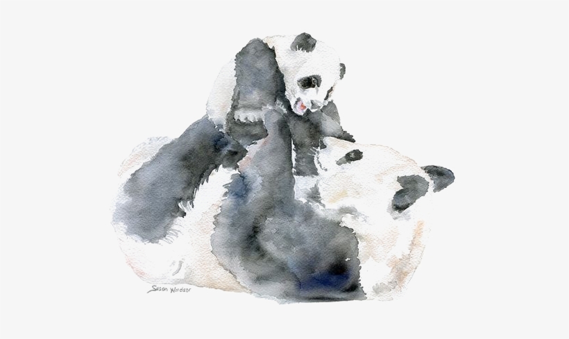 Giant Panda Bear Watercolor Painting Infant Mother - Baby Animals Watercolour Painting, transparent png #1027259