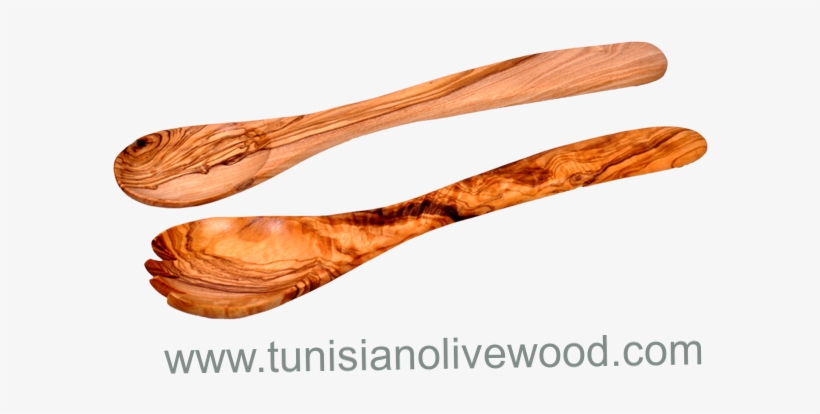 Tunisian Handcrafted Olive Wood Salad Servers Set - Spoon, transparent png #1027978