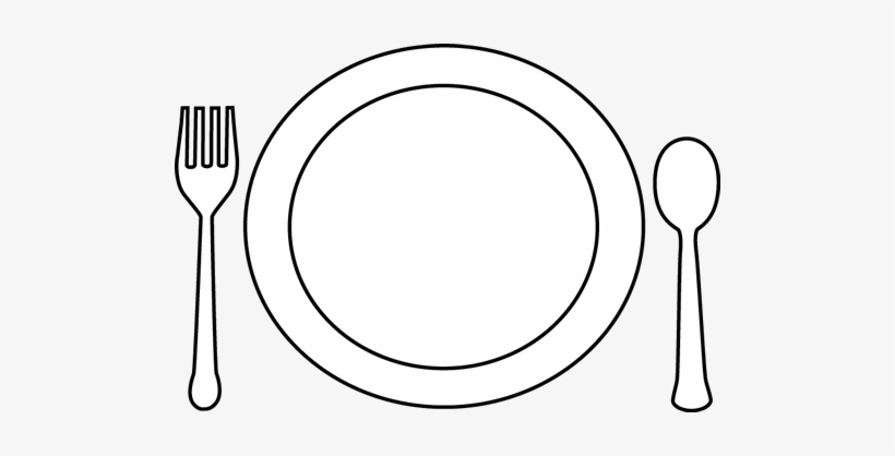 Silver Clipart Cooking Spoon - Dinner Plate Black And White, transparent png #1028044