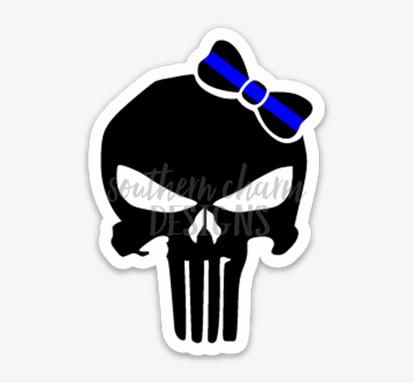 Thin Blue Line Punisher Bow Decal - Skull With Cross Rifles, transparent png #1029610
