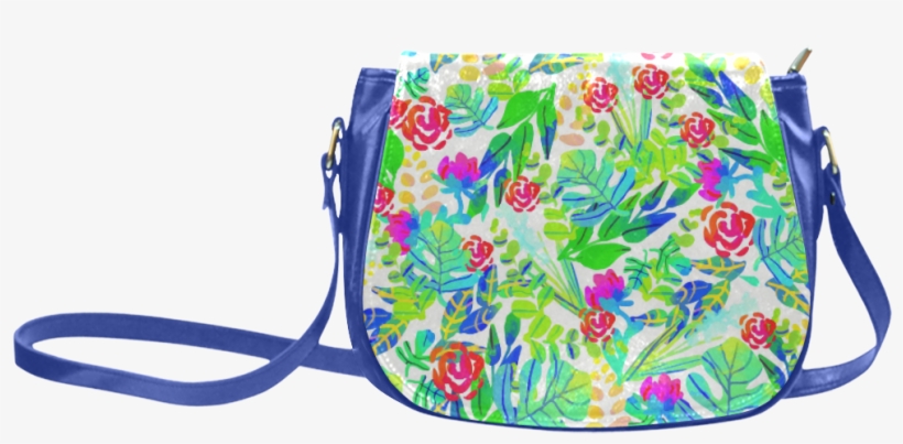 Cute Tropical Watercolor Flowers Classic Saddle Bag/large - Bag, transparent png #1029832