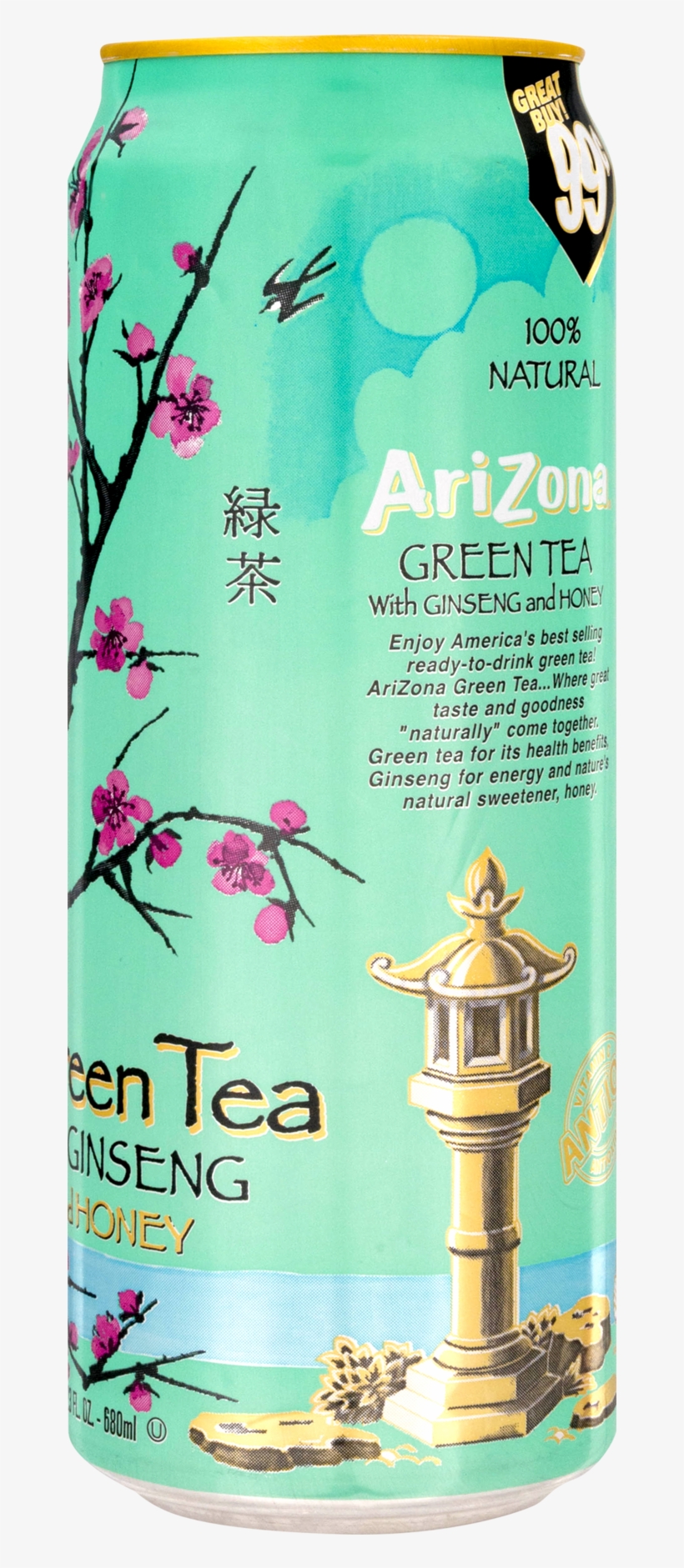Arizona Green Tea With Ginseng And Honey 23 0 Fl Oz - Arizona Beverage Company, transparent png #1030087