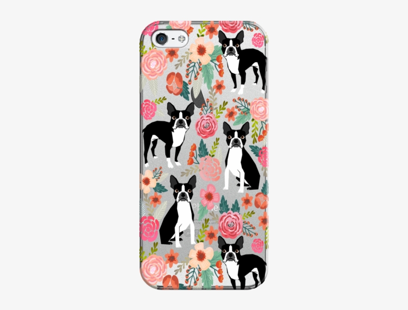 Casetify Iphone 5 Classic Snap Case - Pet Friendly Canvas Prints - Boston Terrier Floral, transparent png #1031640