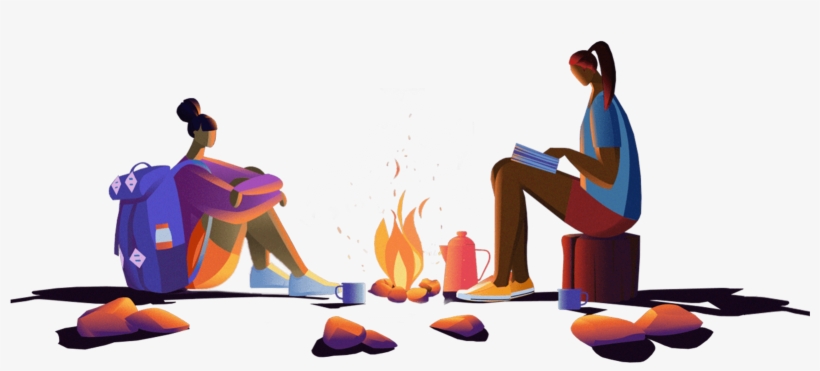 Two Girls Around A Campfire - Sitting, transparent png #1032707