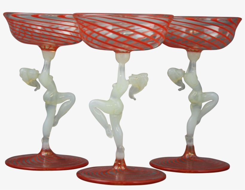 Set Of Three Art Deco Nude Bimini Red Swirl Cocktail - Figurine, transparent png #1033408