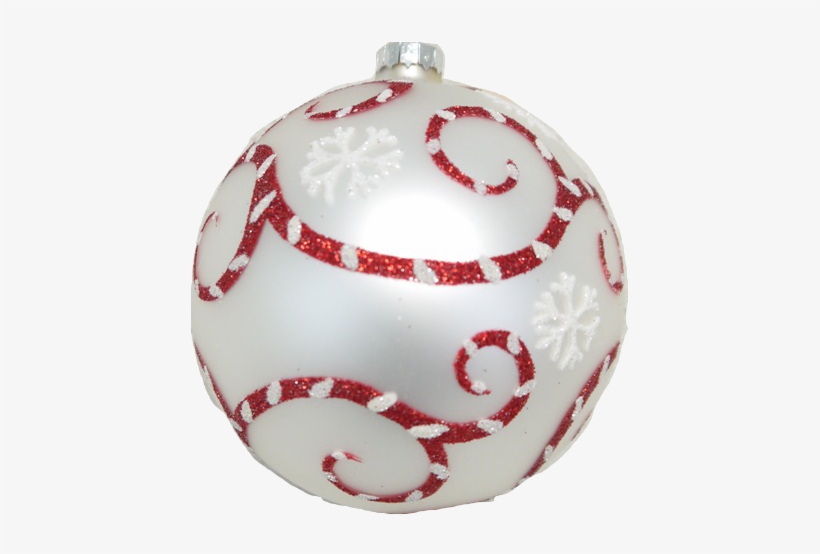 Red Glitter Swirl Glass White Ornament With Snowflakes - Christmas Ornament, transparent png #1033777